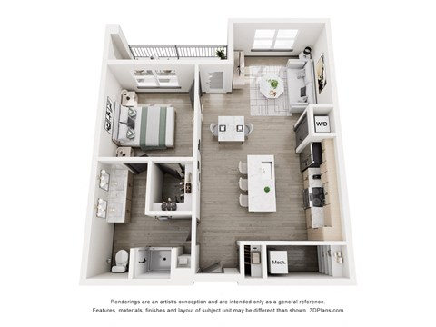Floor plan for 1 bed, 1 bath, 815 sqft
